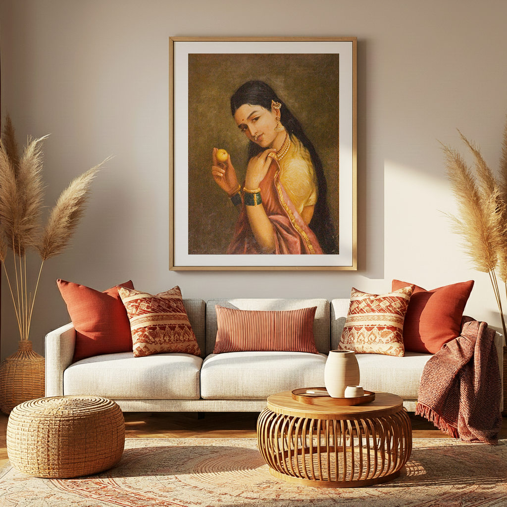 Woman Holding a Fruit – Raja Ravi Varma