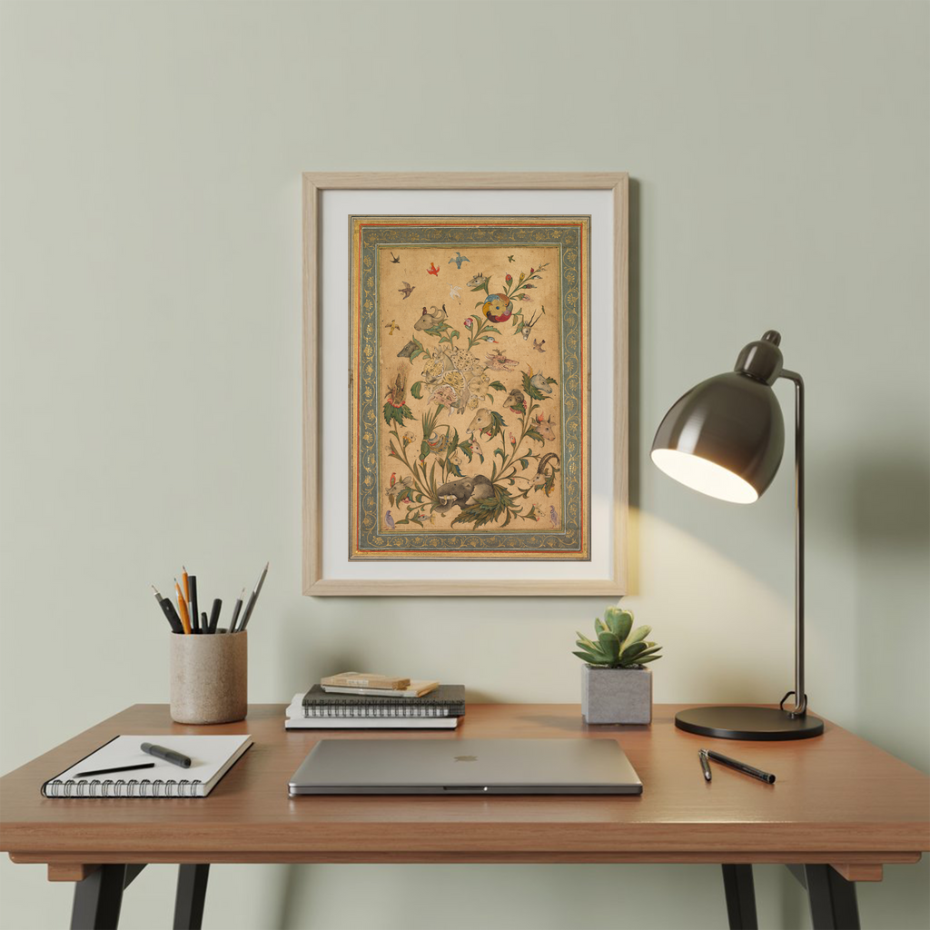 A floral fantasy of animals and birds