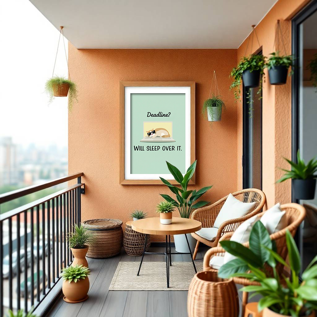 Work Mood Cat Illustration – Humorous Wall Decor