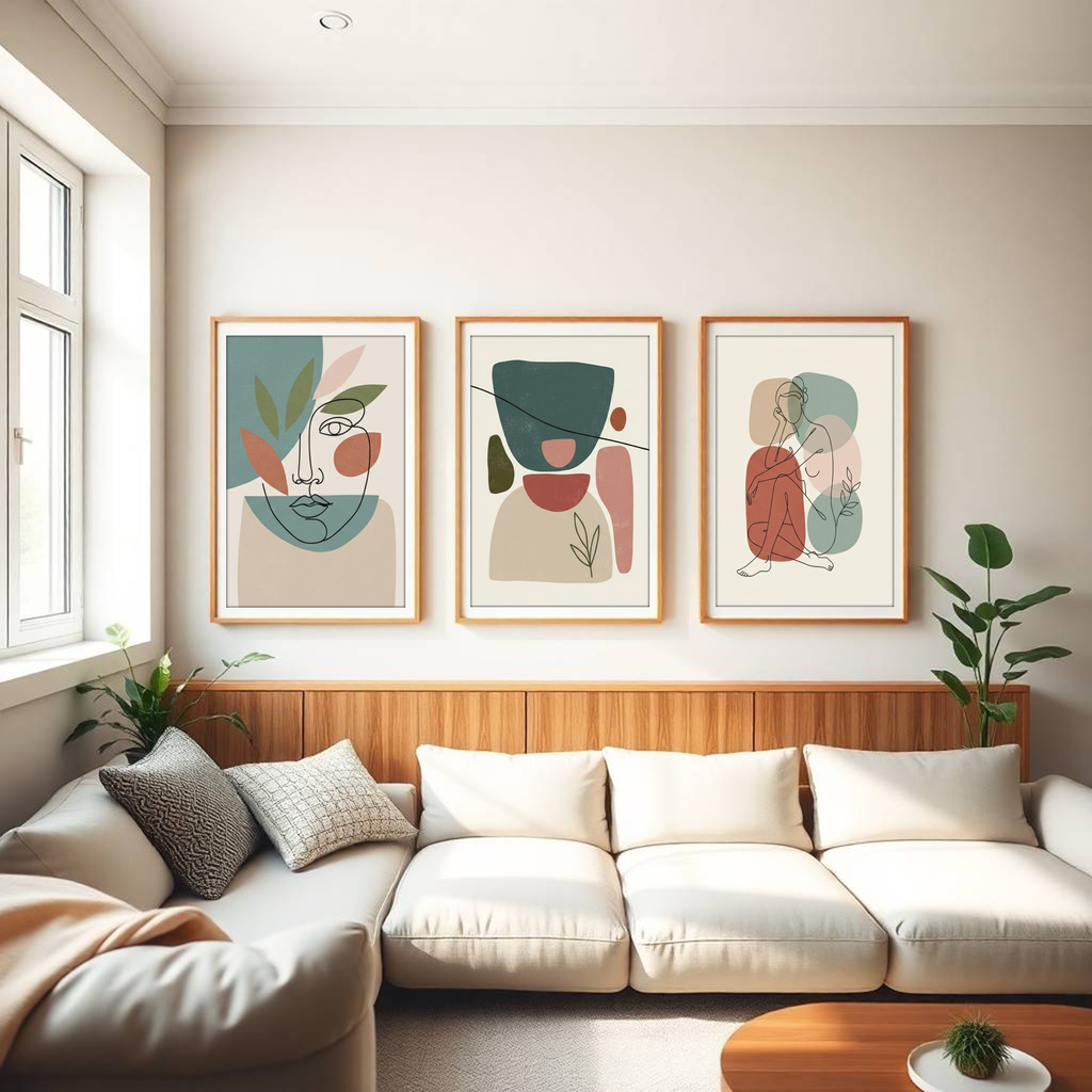 Abstract Minimal Line Art – Set of 3 Wall Frames