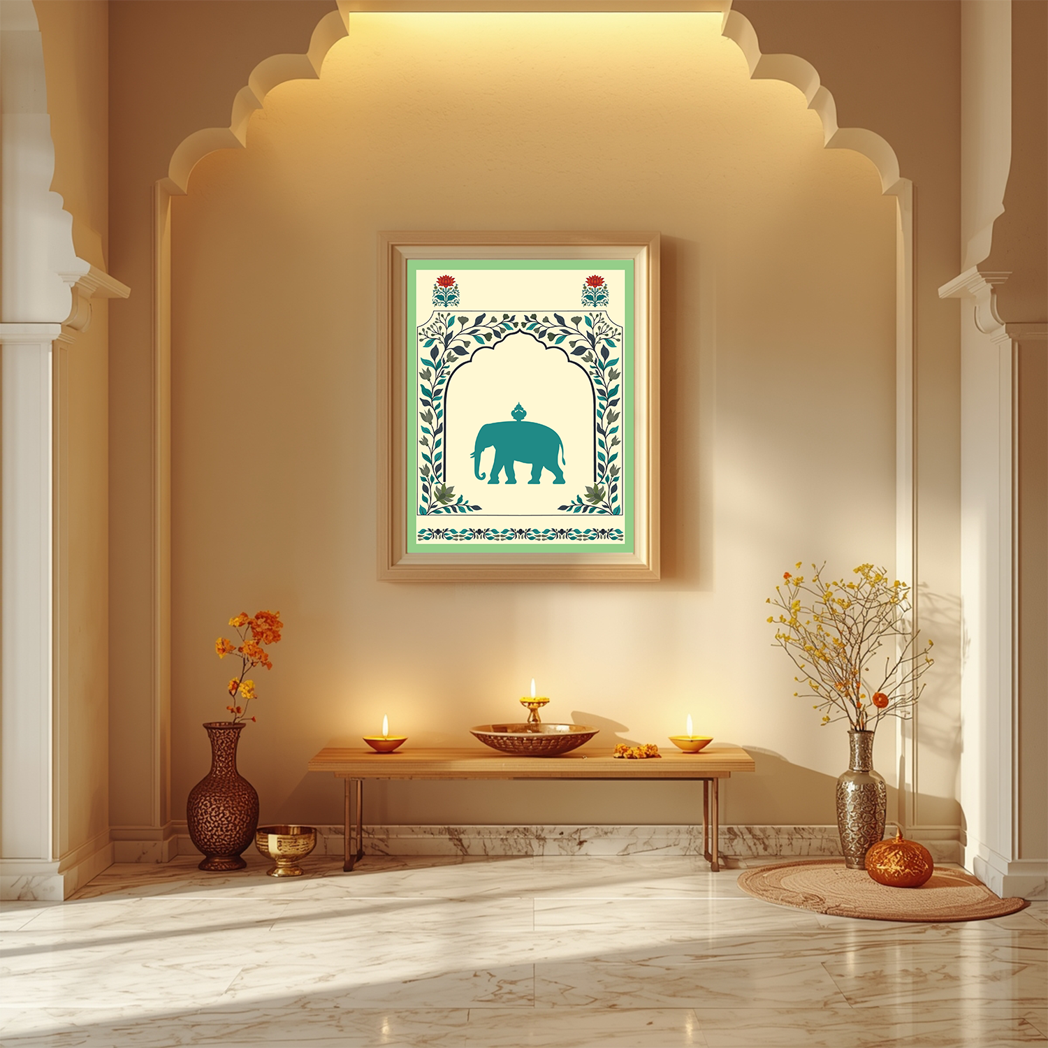 Royal Elephant Motif – Teal Variant