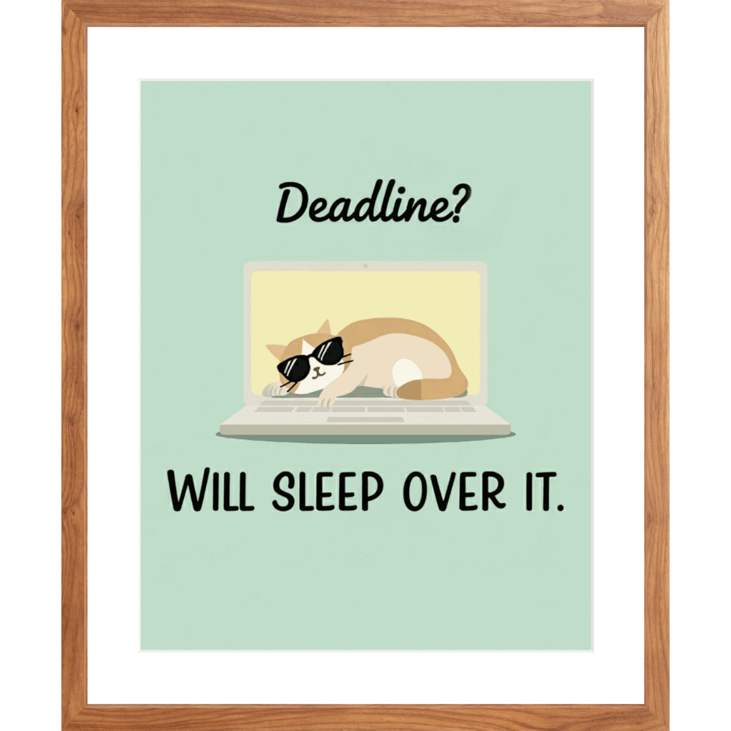 Work Mood Cat Illustration – Humorous Wall Decor